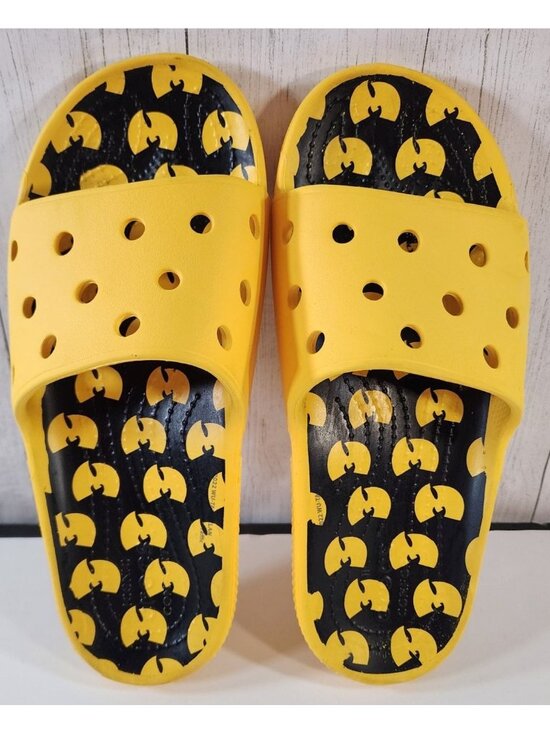 RARE CROCS X WU TANG CLAN YELLOW BLACK SLIDES M 8 W 10 LIMITED EDITION NO JIBITZ main image 6